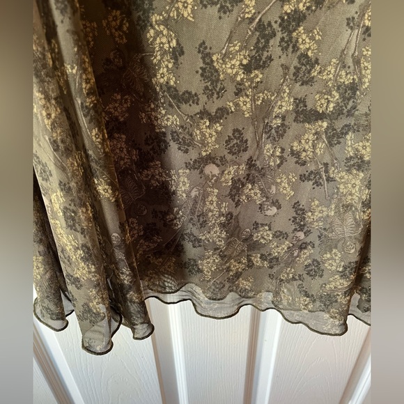 Social Collison Floral & Skeleton AOP Mesh Midi skirt - Green 💀💚 - Picture 7 of 13